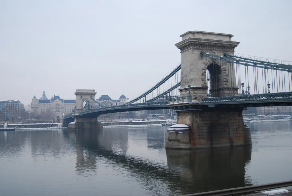 The Chain Bridge over the Danube in Budapest on a winter day