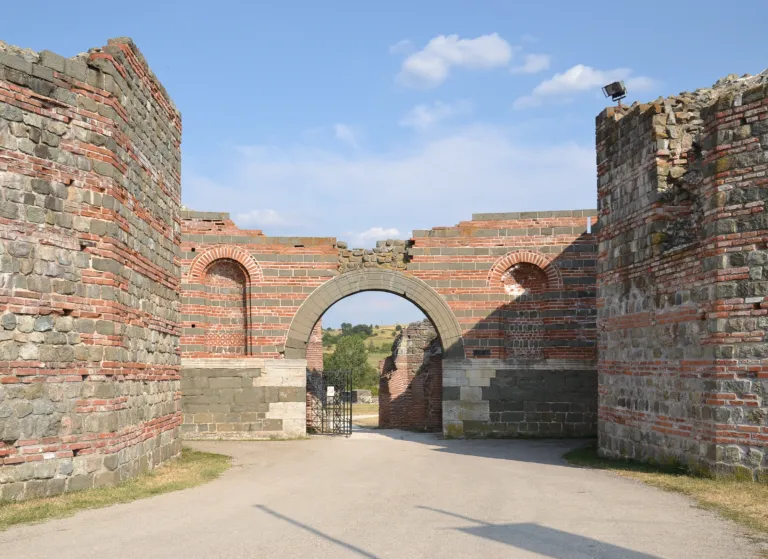 The brick and stone walls and gate of Felix Romuliana at Gamzigrad