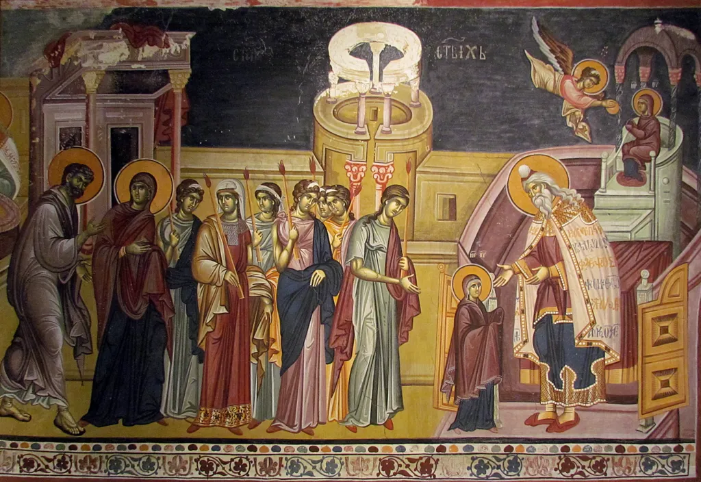 Fourteenth-century fresco of the Presentation of the Virgin in the King’s Church of Studenica Monastery