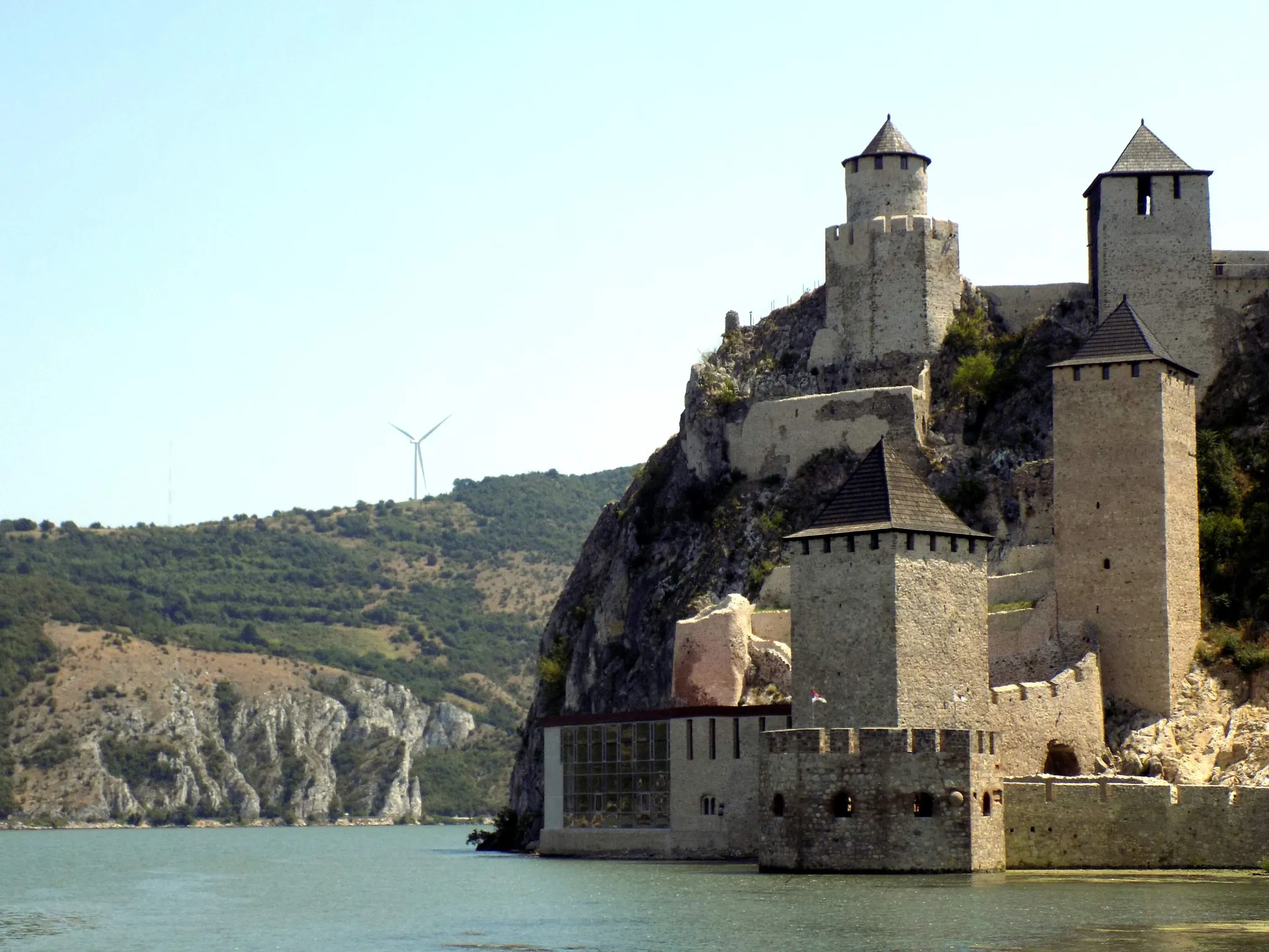 Golubac Fortress climbing the rock at the start of the gorge
