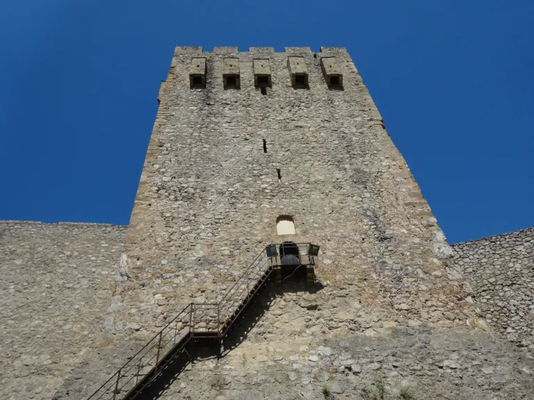 A massive square tower of the Manasija Monastery fortress walls