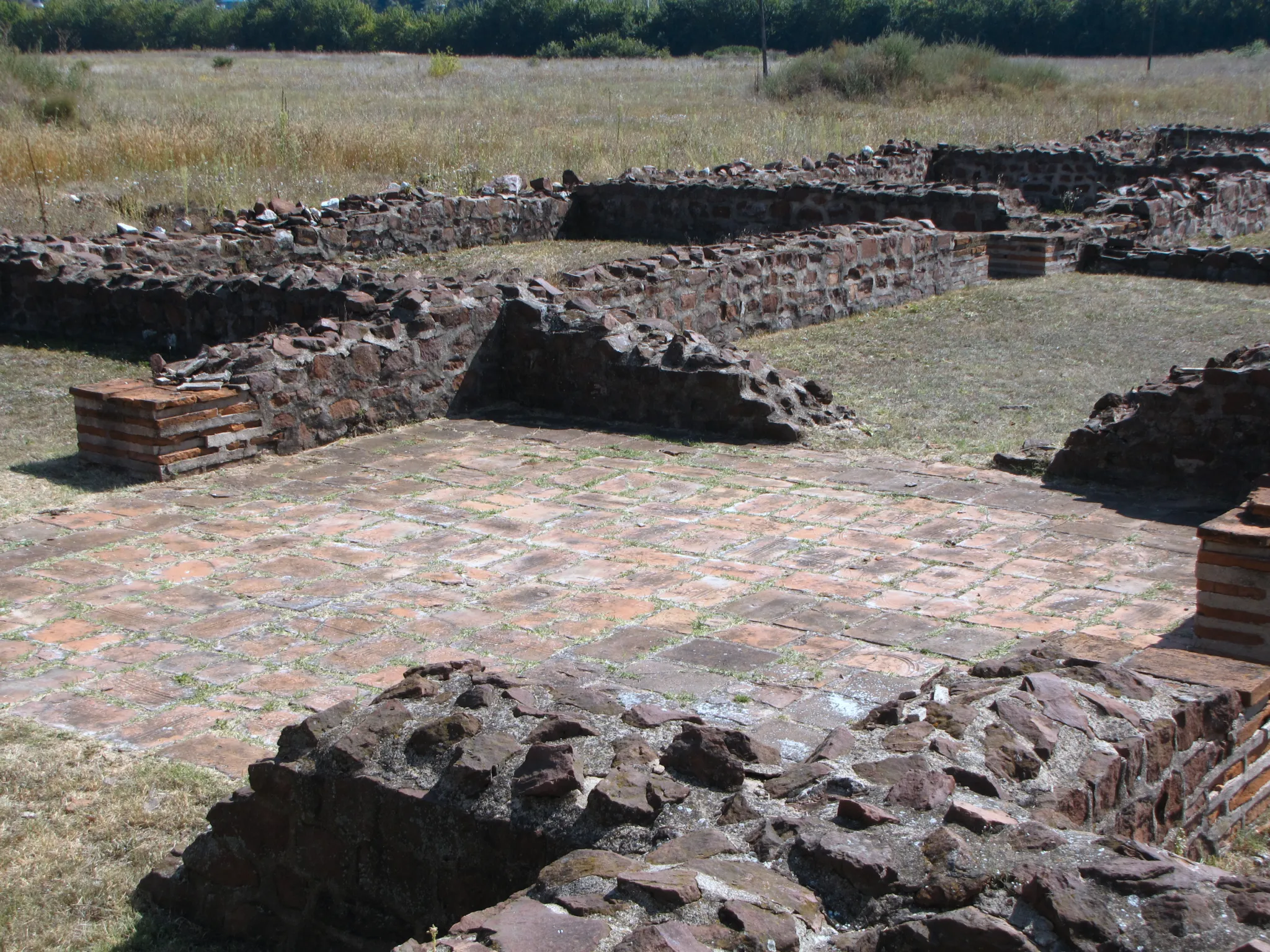 Remains of mosaic floors and walls in the villa at Mediana