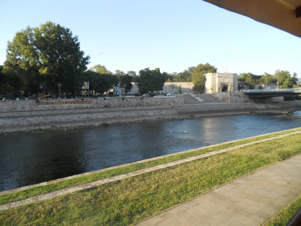 The Nišava river flowing past the walls of Niš Fortress