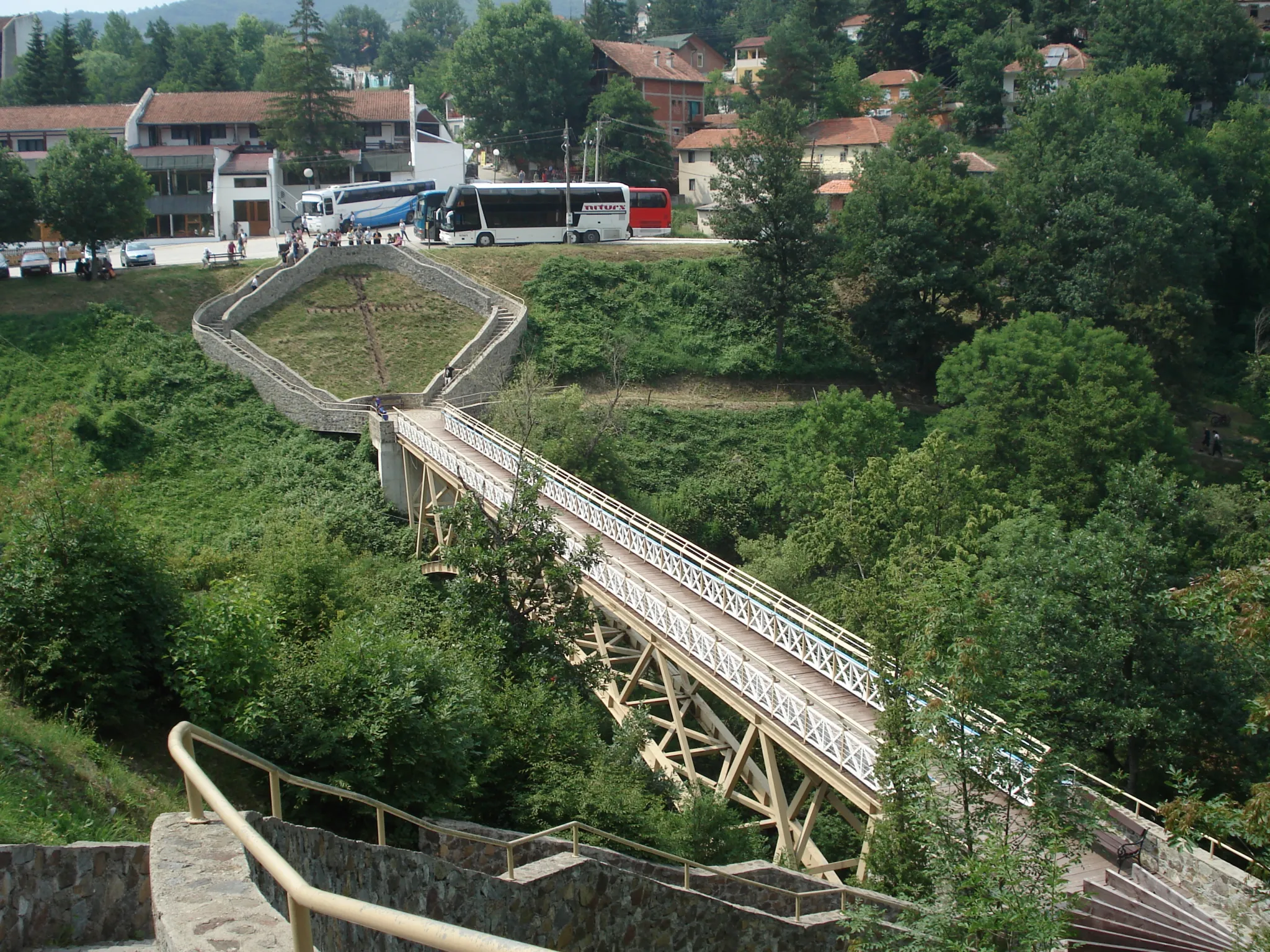 The footbridge in Prolom Banja leading to the Church of the Transfiguration