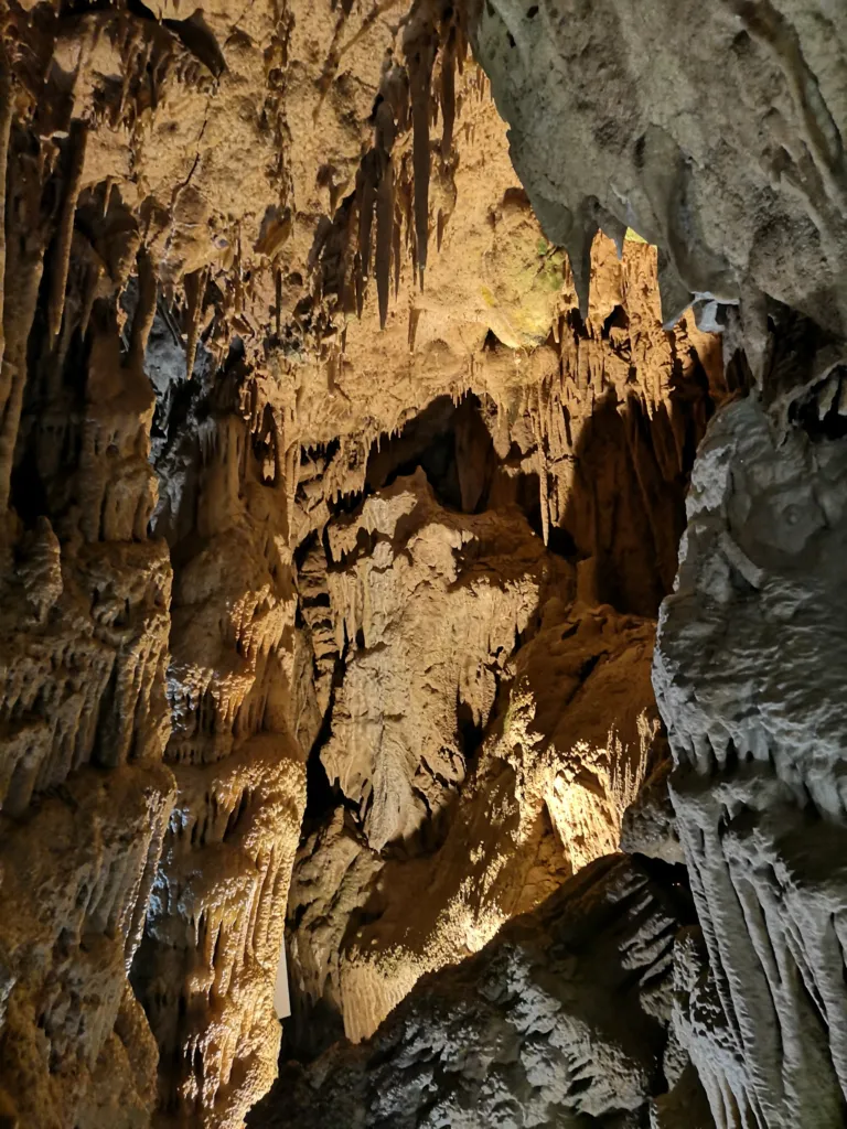 Stalactites and flowstone formations inside the Resava cave near Despotovac