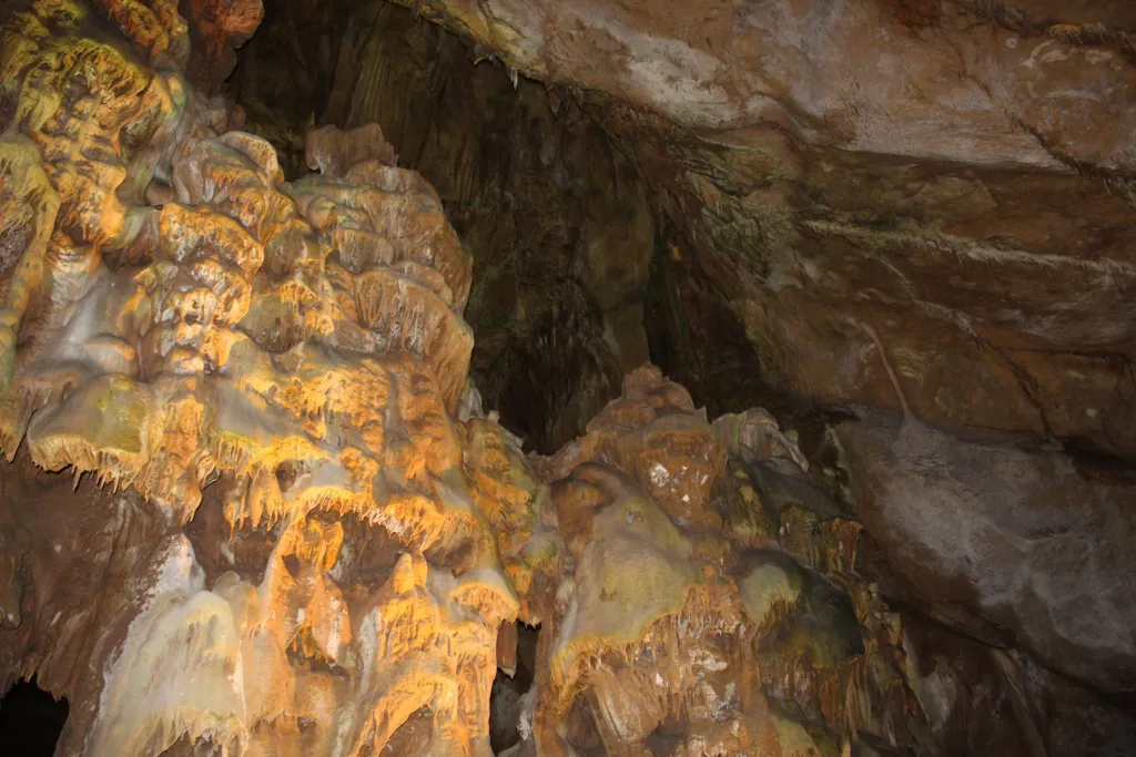 Stalactites and stalagmites inside Resava Cave