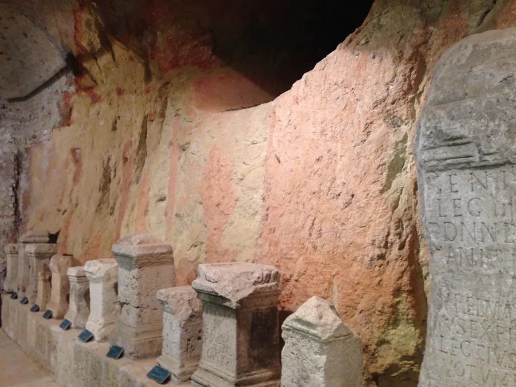 Roman altars and tombstones in the vaulted gunpowder magazine of Belgrade Fortress