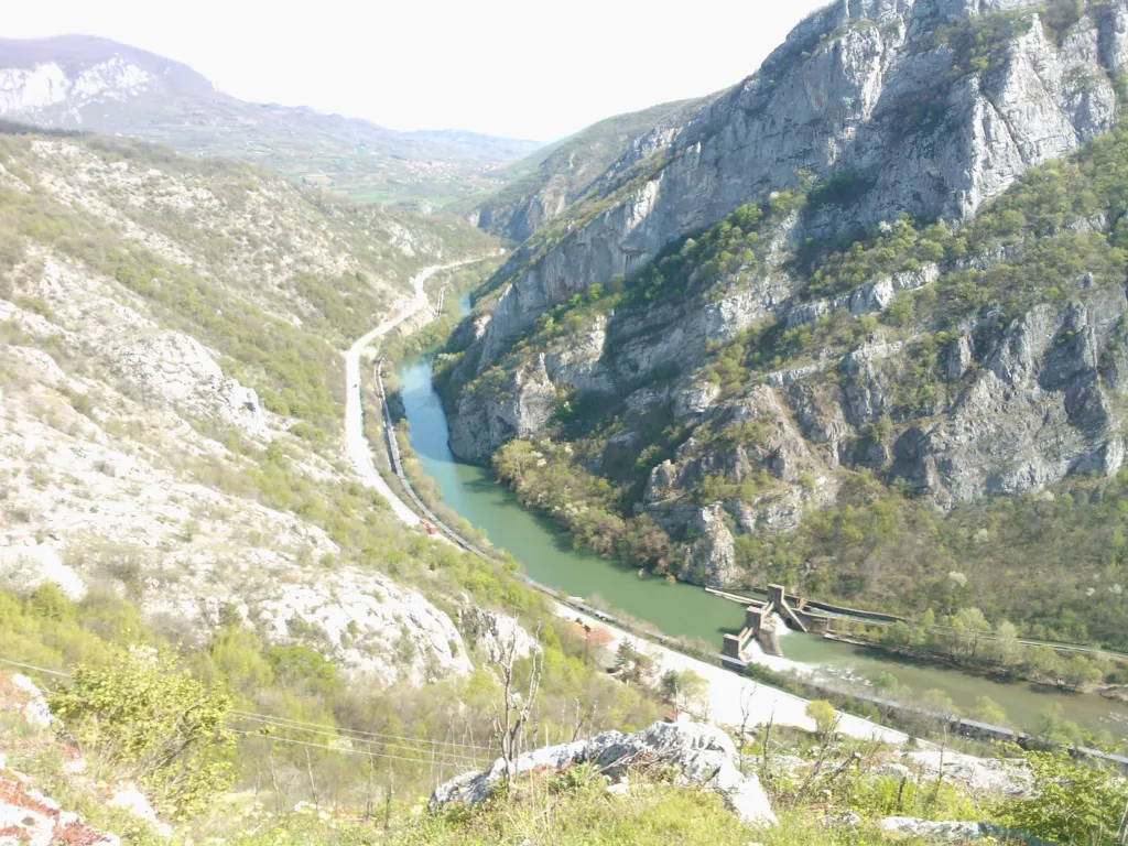 The Nišava river winding through the limestone walls of the Sićevo gorge