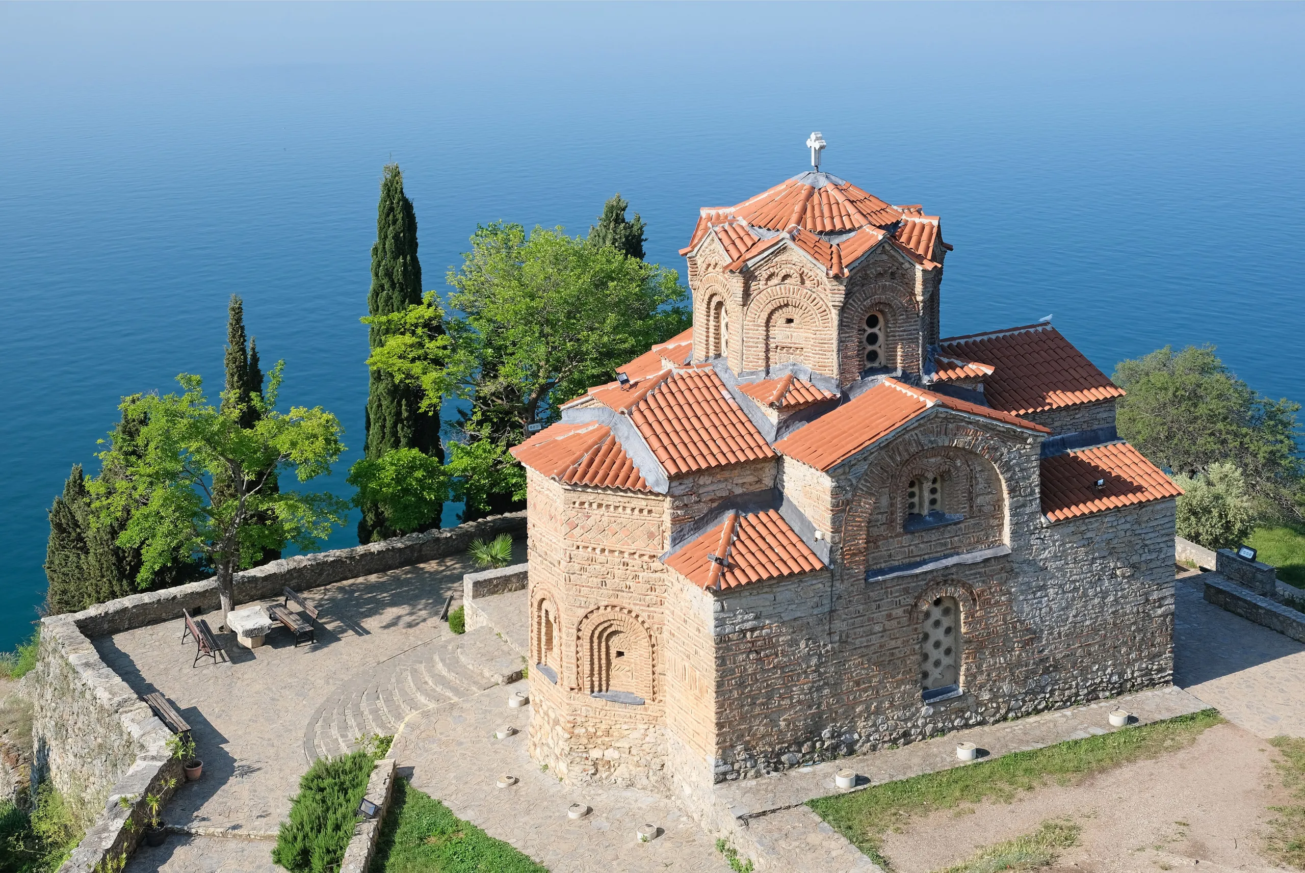 The medieval church of St John at Kaneo on a cliff above Lake Ohrid