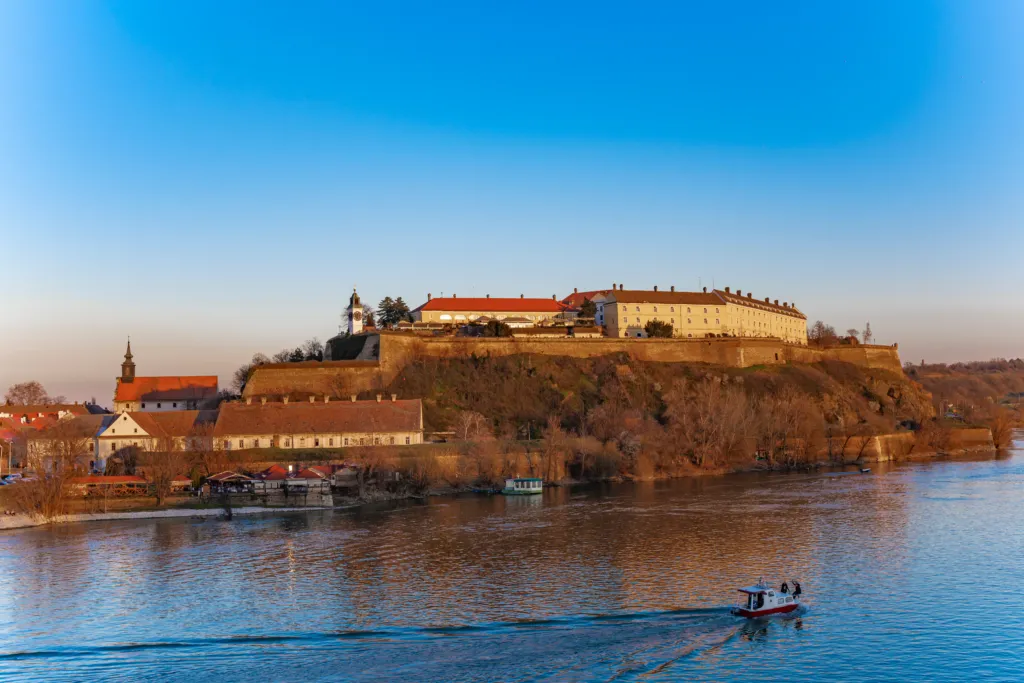 Petrovaradin Fortress on its rock above the Danube at Novi Sad in evening light
