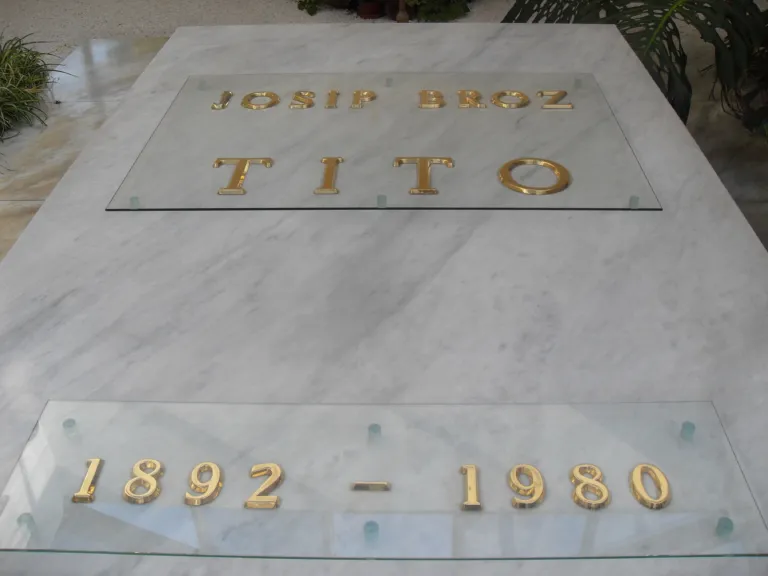 The white marble tombstone of Josip Broz Tito in the House of Flowers, Belgrade