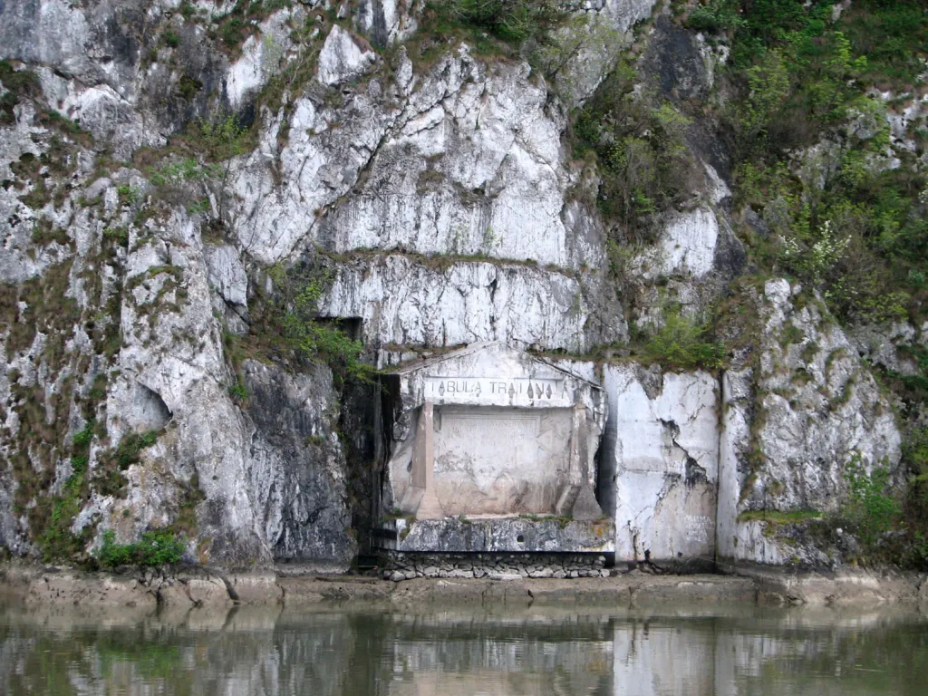 The Roman inscription of Trajan’s Tablet carved into the cliff above the Danube