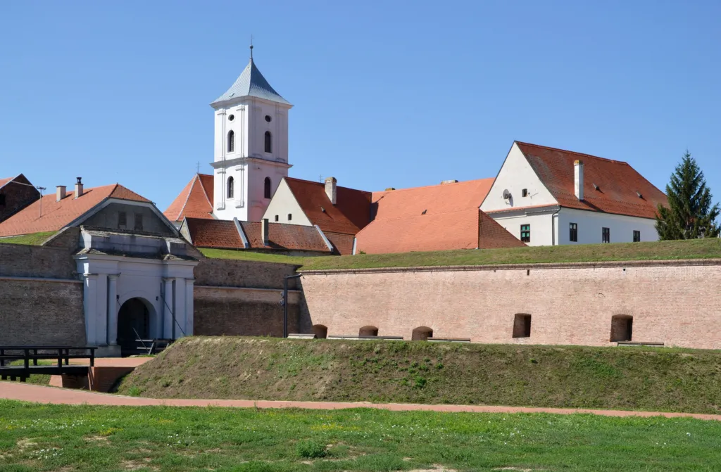 The baroque gate and church tower of Tvrđa, the old fortress town of Osijek