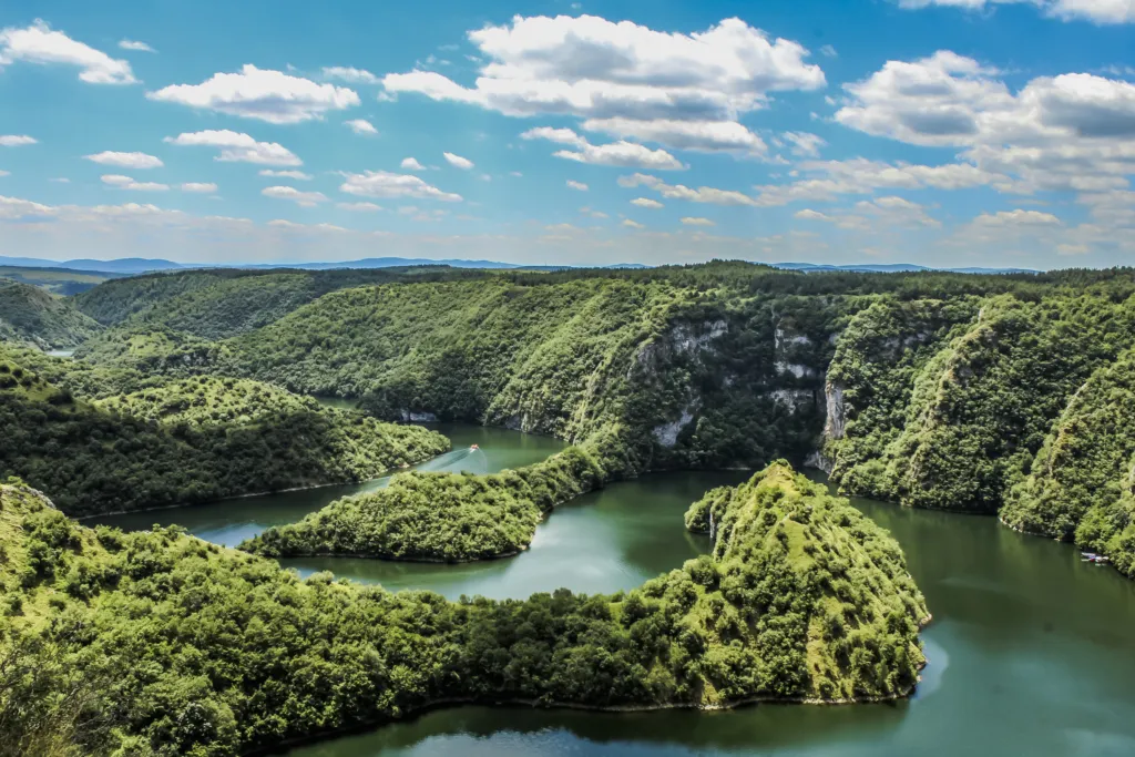 The emerald meanders of the Uvac winding between limestone cliffs and forest