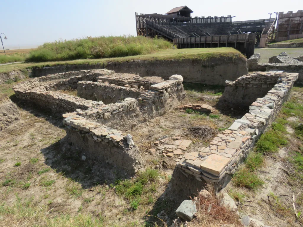 Excavated stone walls of the Roman amphitheatre at Viminacium