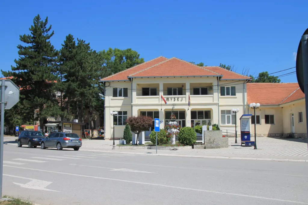 A street with low buildings in the centre of Žagubica